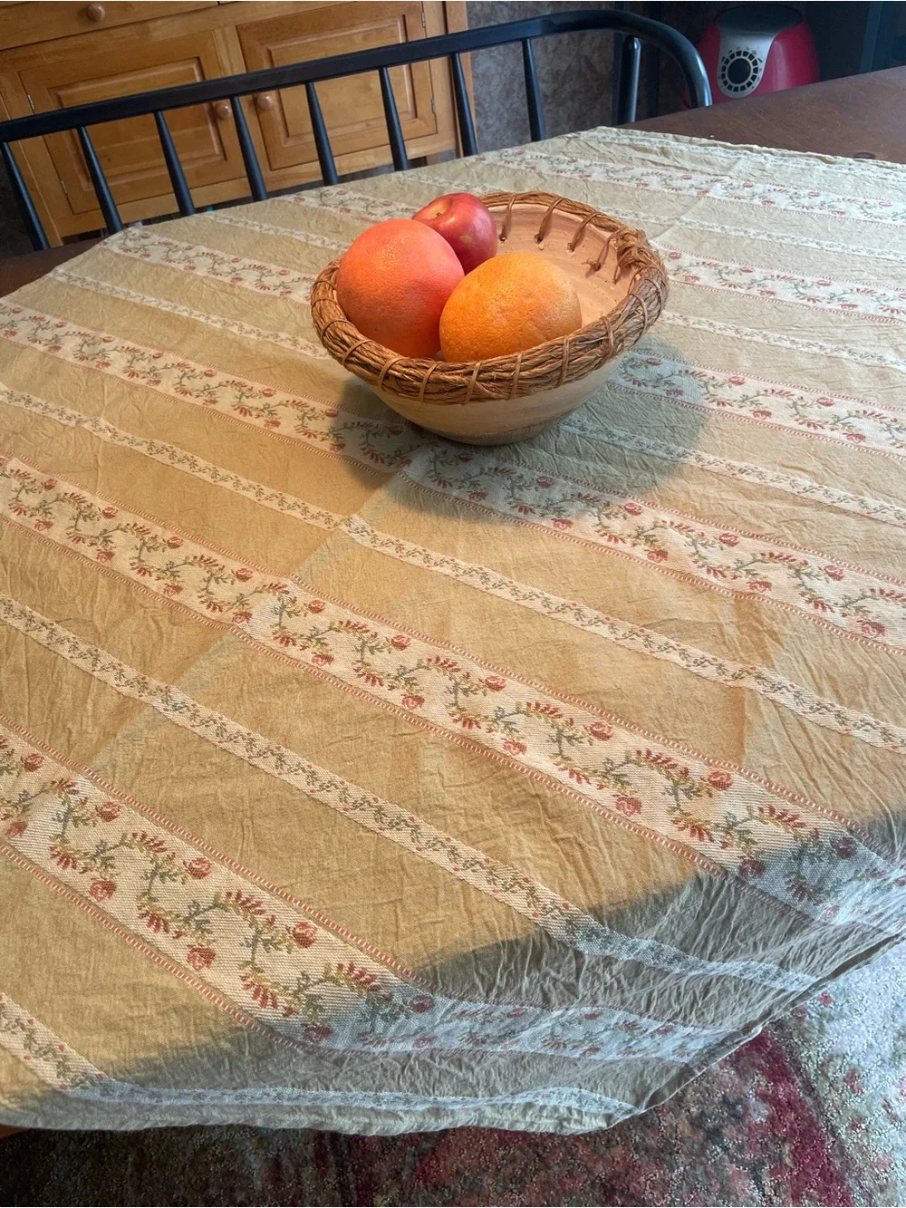 Vintage Square Tablecloth 47x47 Floral Stripe Woven Cotton Blend Farmhouse Boho